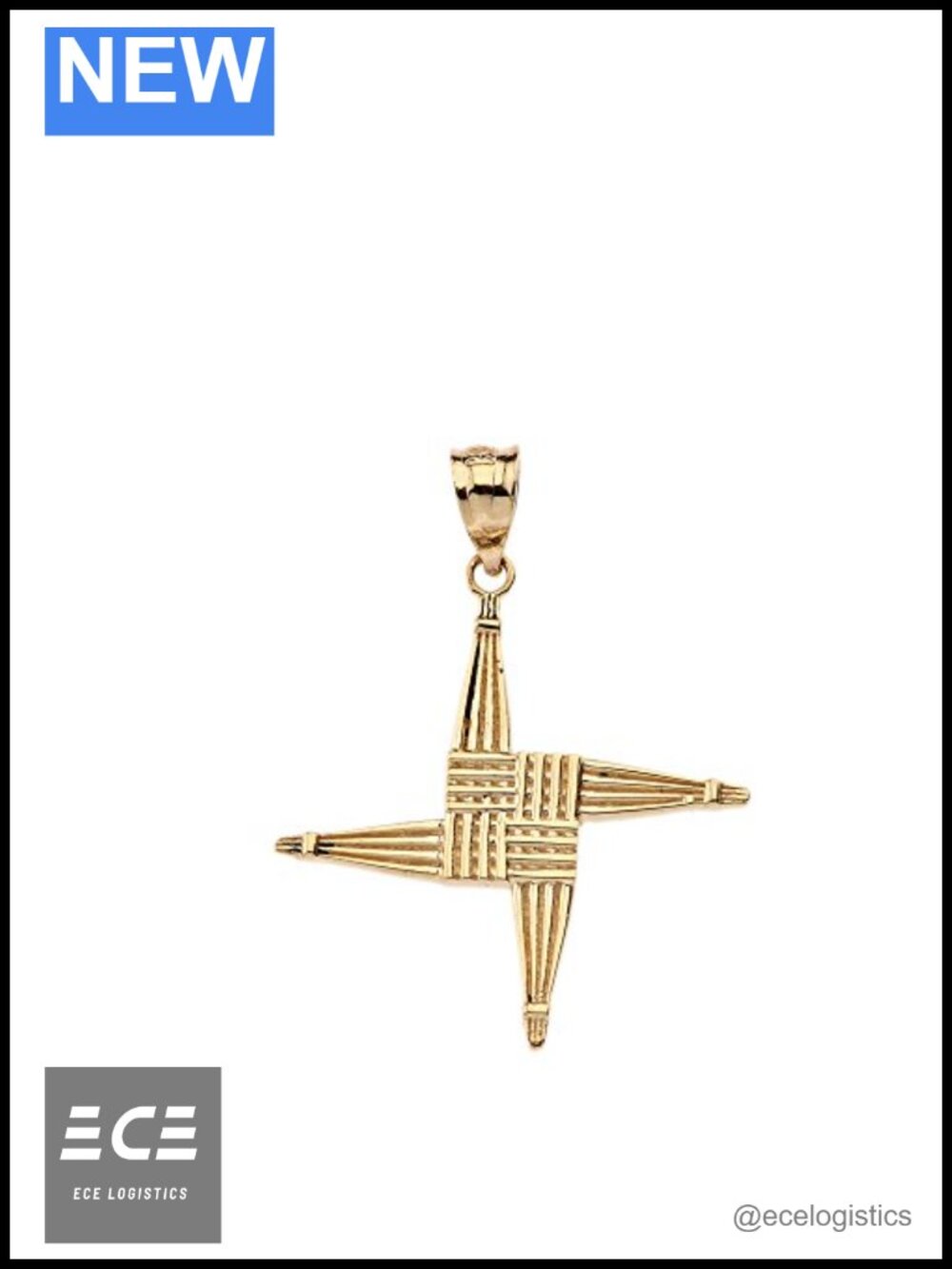 Solid 14k Yellow Gold St. Brigid Cross Pendant